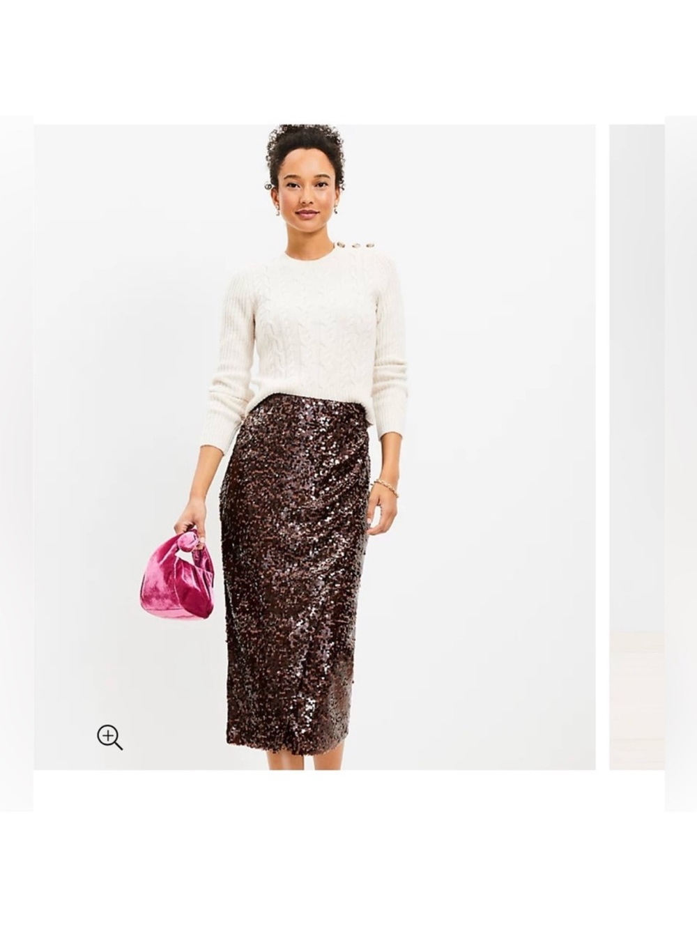 LOFT Brown Sequin Midi Pencil Skirt
